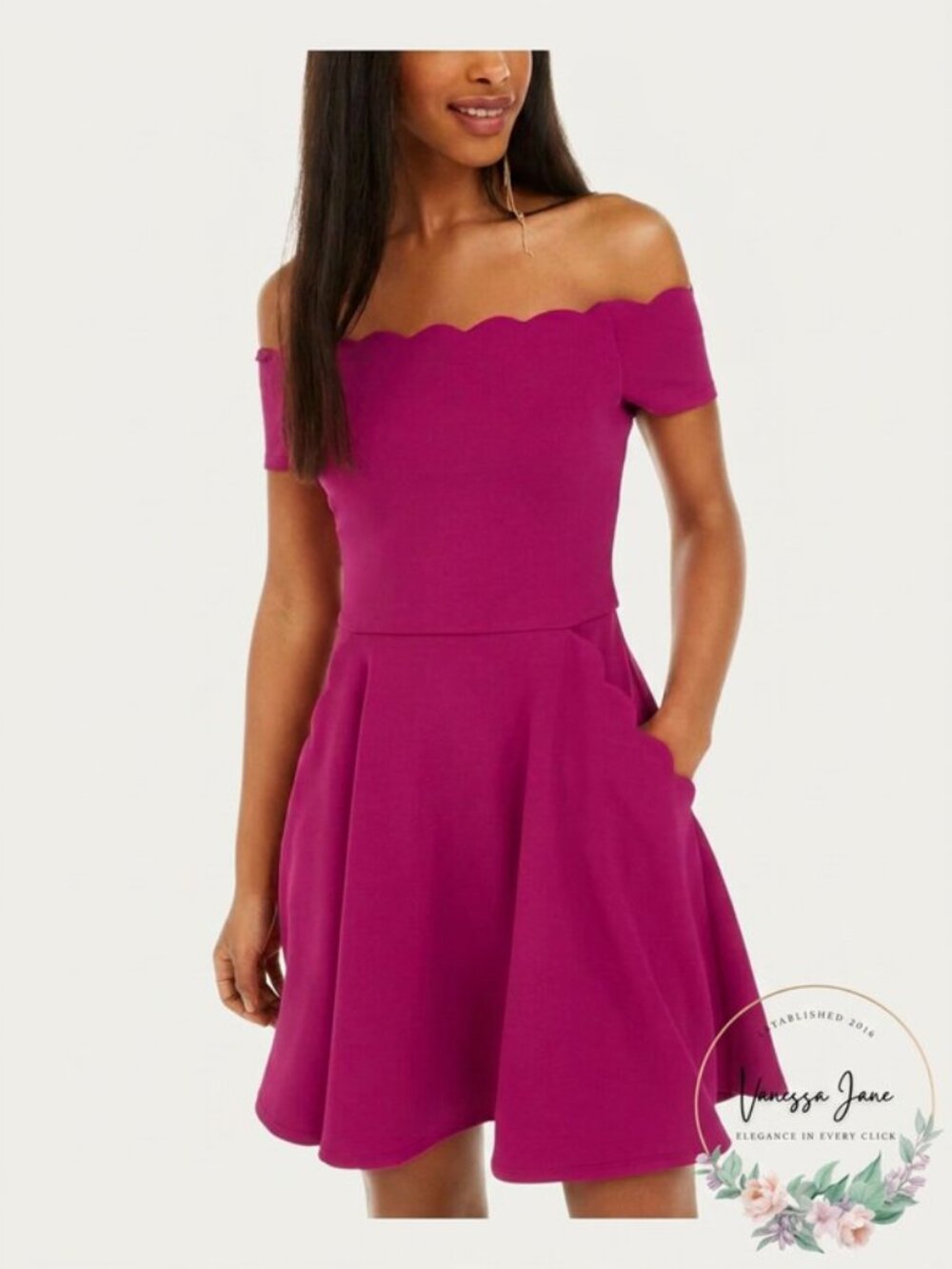 B Darlin Womens Purple Solid Short Sleeve Off Shoulder, Size 9/10 - Picture 3 of 3